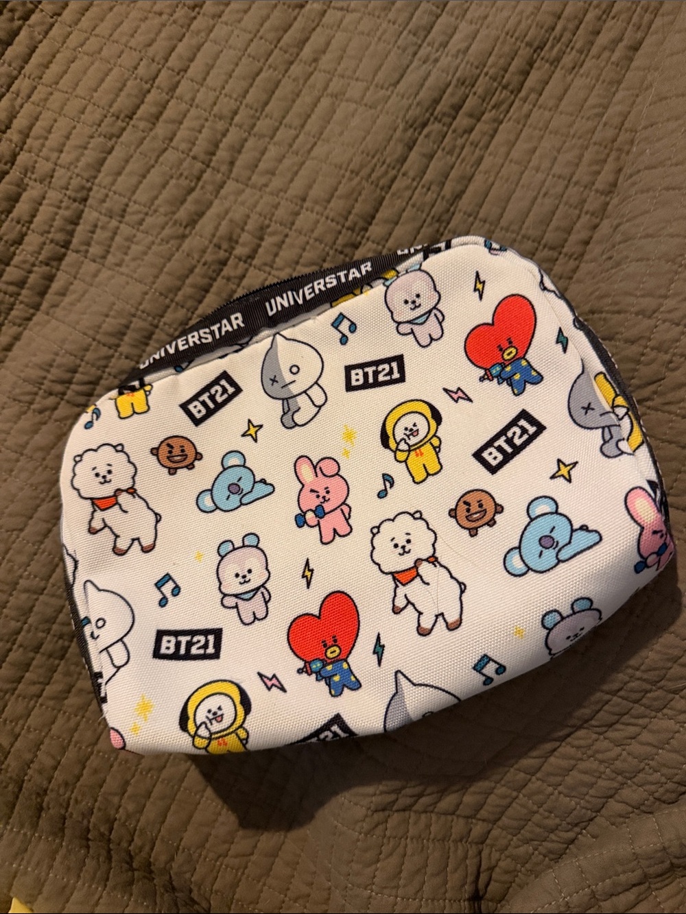 BT21 White Character Print Cosmetic Pouch